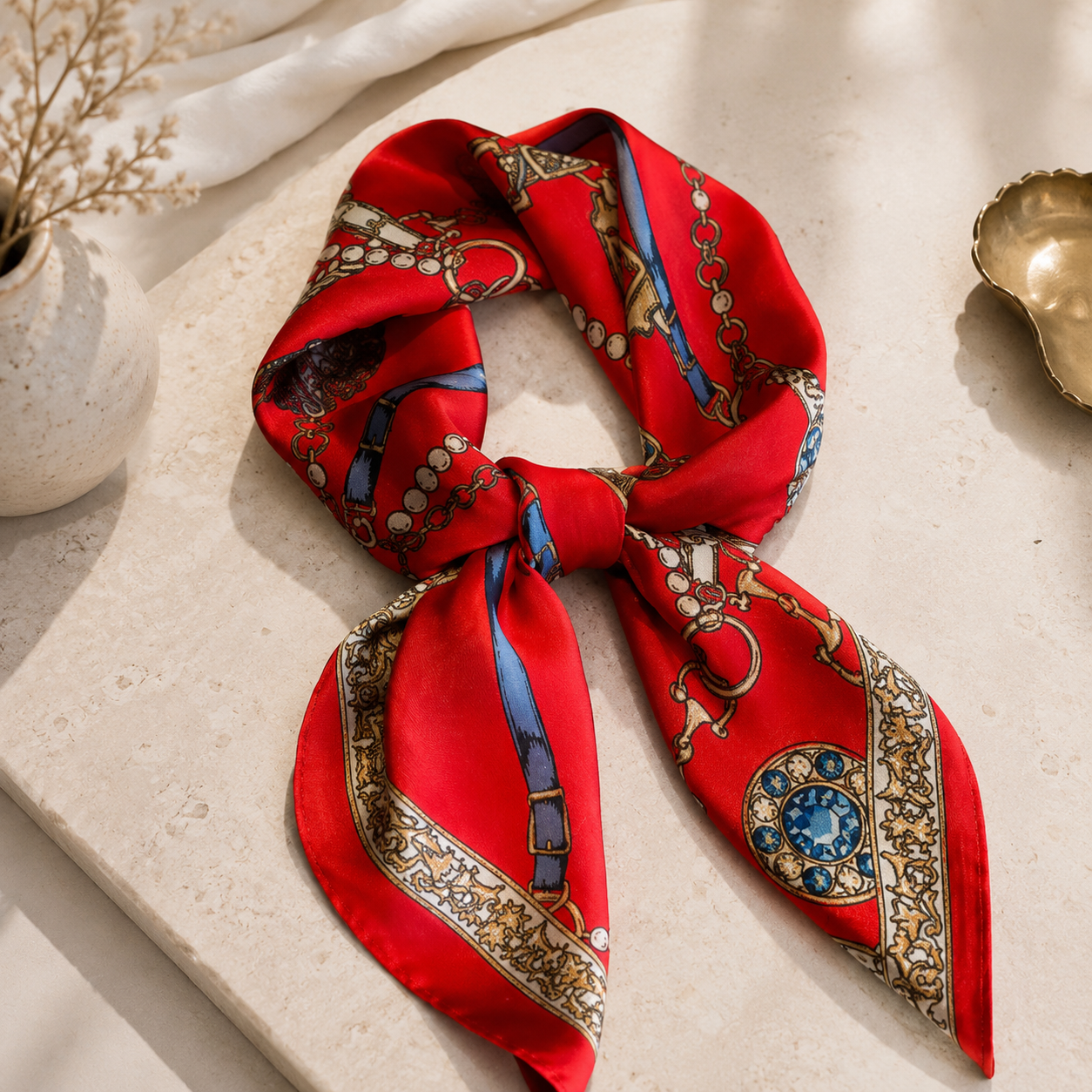Luxury Red Silk Scarf