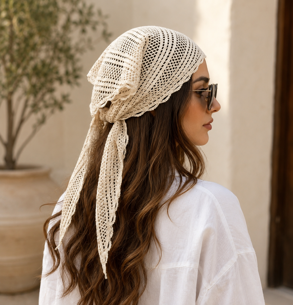Fashion Headband Hair Scarf Hollow Out Solid Color Triangle Wrap Photo Props Lace Scarf Women