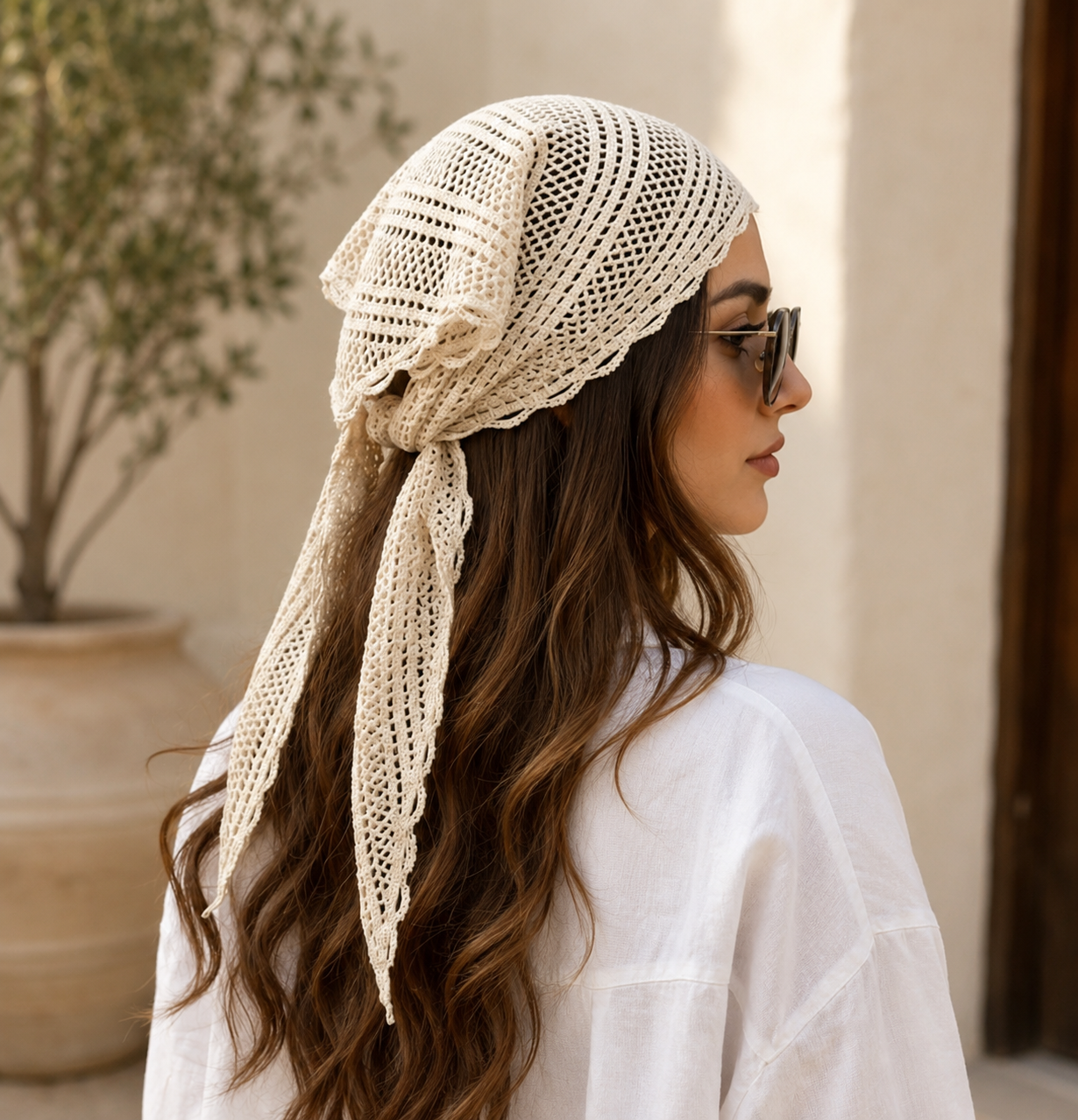 Fashion Headband Hair Scarf Hollow Out Solid Color Triangle Wrap Photo Props Lace Scarf Women