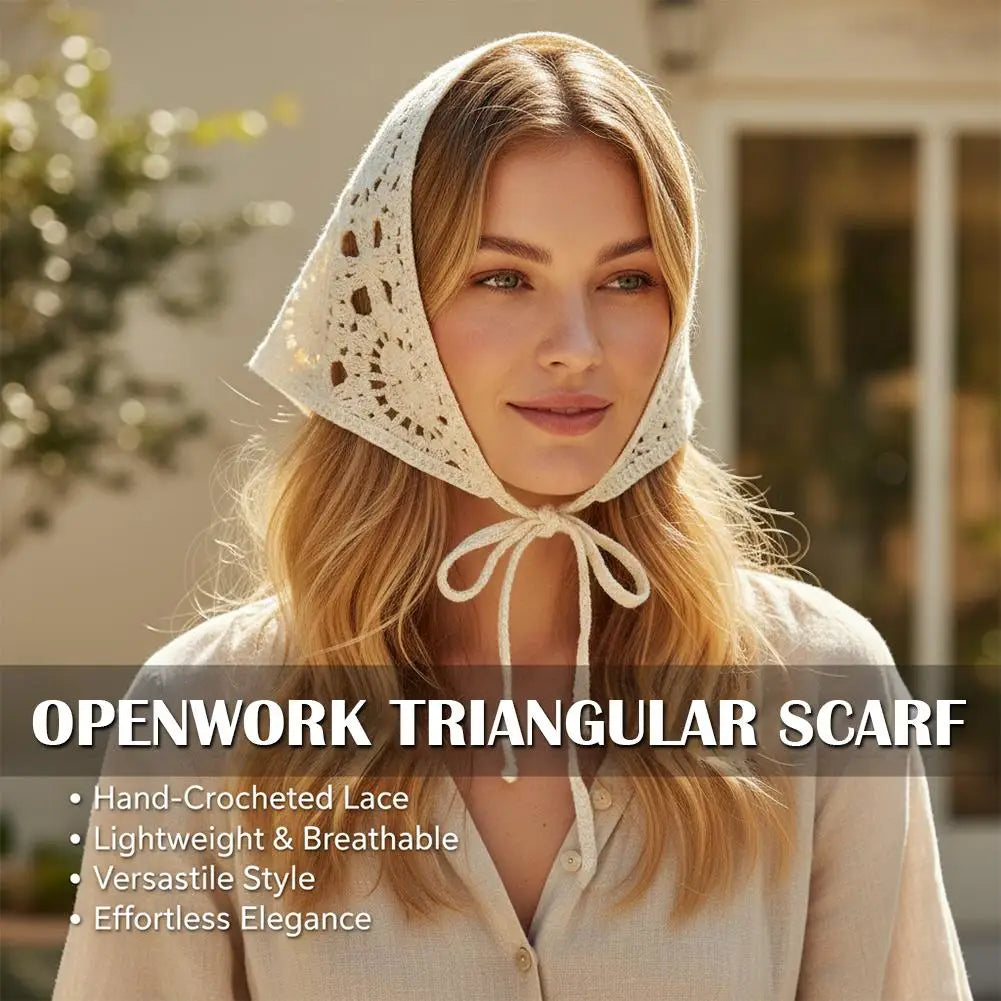 Beige Crochet Triangle Hair Scarf Retro Mesh Knitted Headband Versatile Neck Scarf Fashion Headscarf Hair Accessories