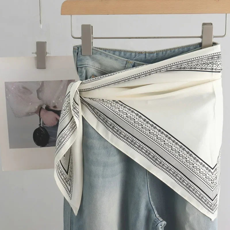 Fashion Women's Triangular Binder Headcloth New Niche Fashion High-End All-Matching Scarf Jeans Belt Decorate Triangular Scarf