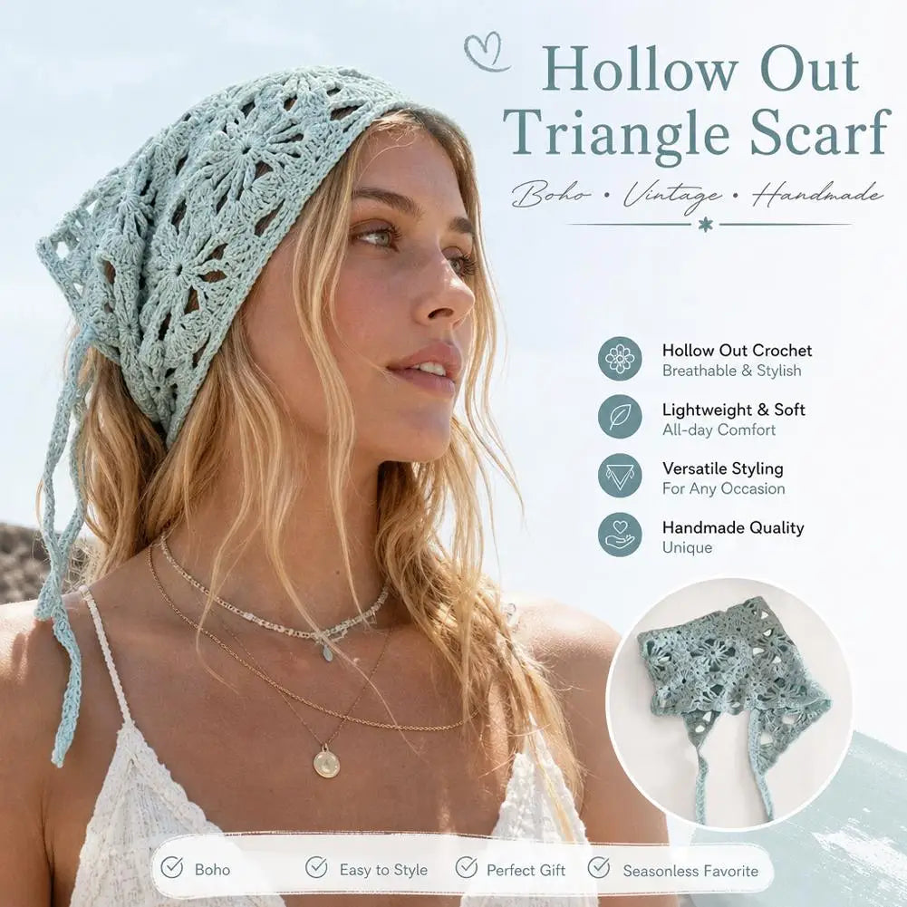 Retro Crochet Triangle Hair Scarf Vintage Mesh Knitted Headband Versatile Boho Headscarf for Women Girls Hair Accessories