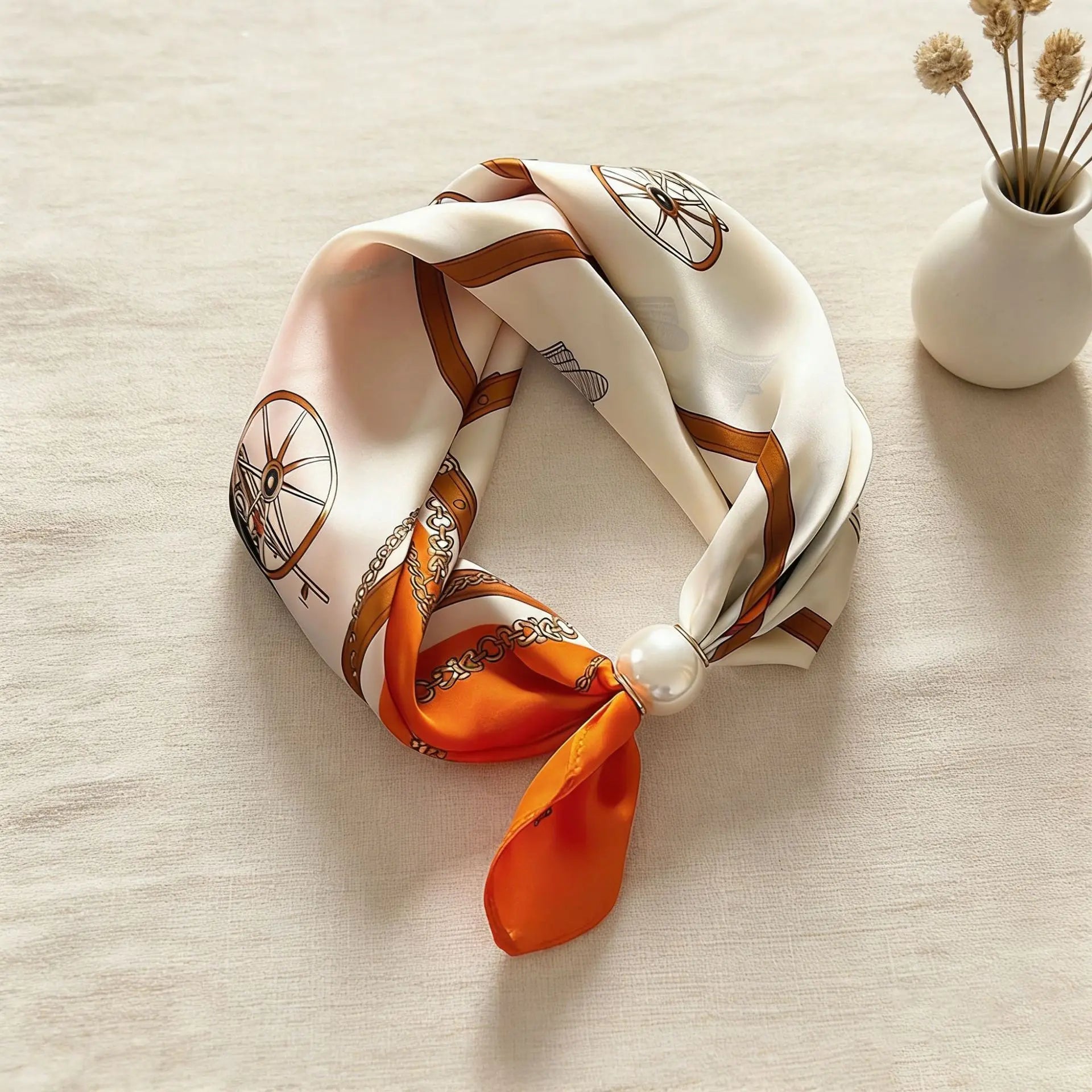 Printed Silk Pearl Scarf