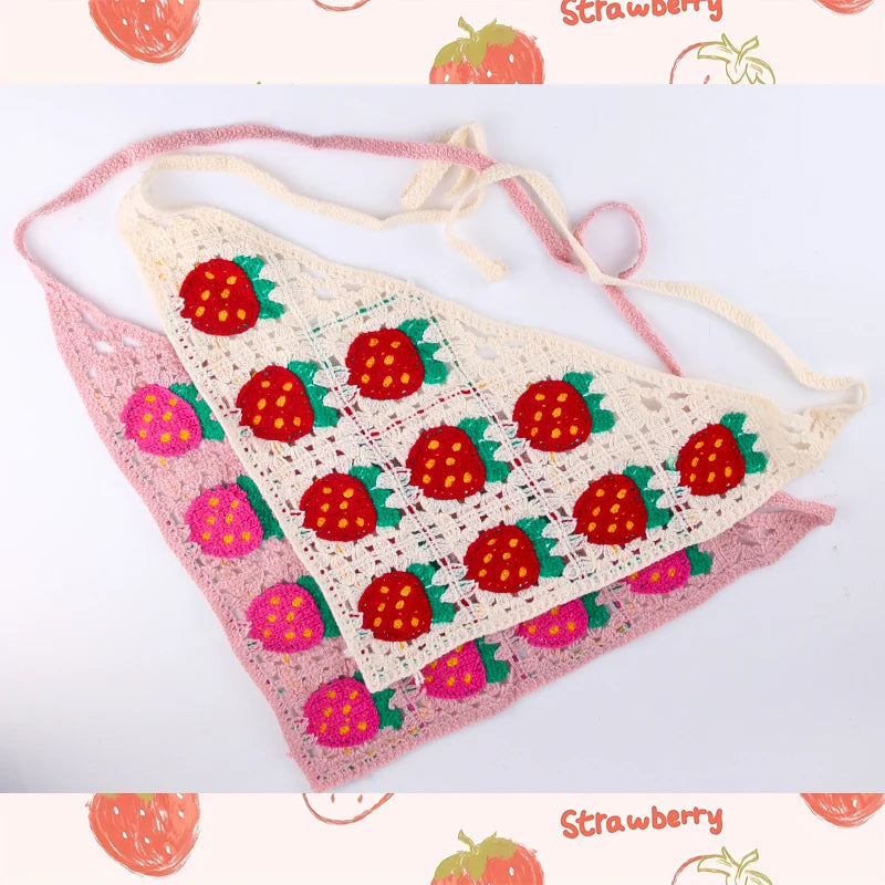 Womens triangle knit scarf strawberry headband hair cute girl accessories crochet head scarf