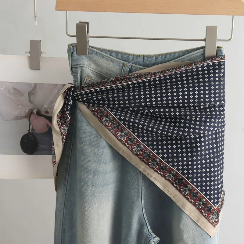 Fashion Women's Triangular Binder Headcloth New Niche Fashion High-End All-Matching Scarf Jeans Belt Decorate Triangular Scarf