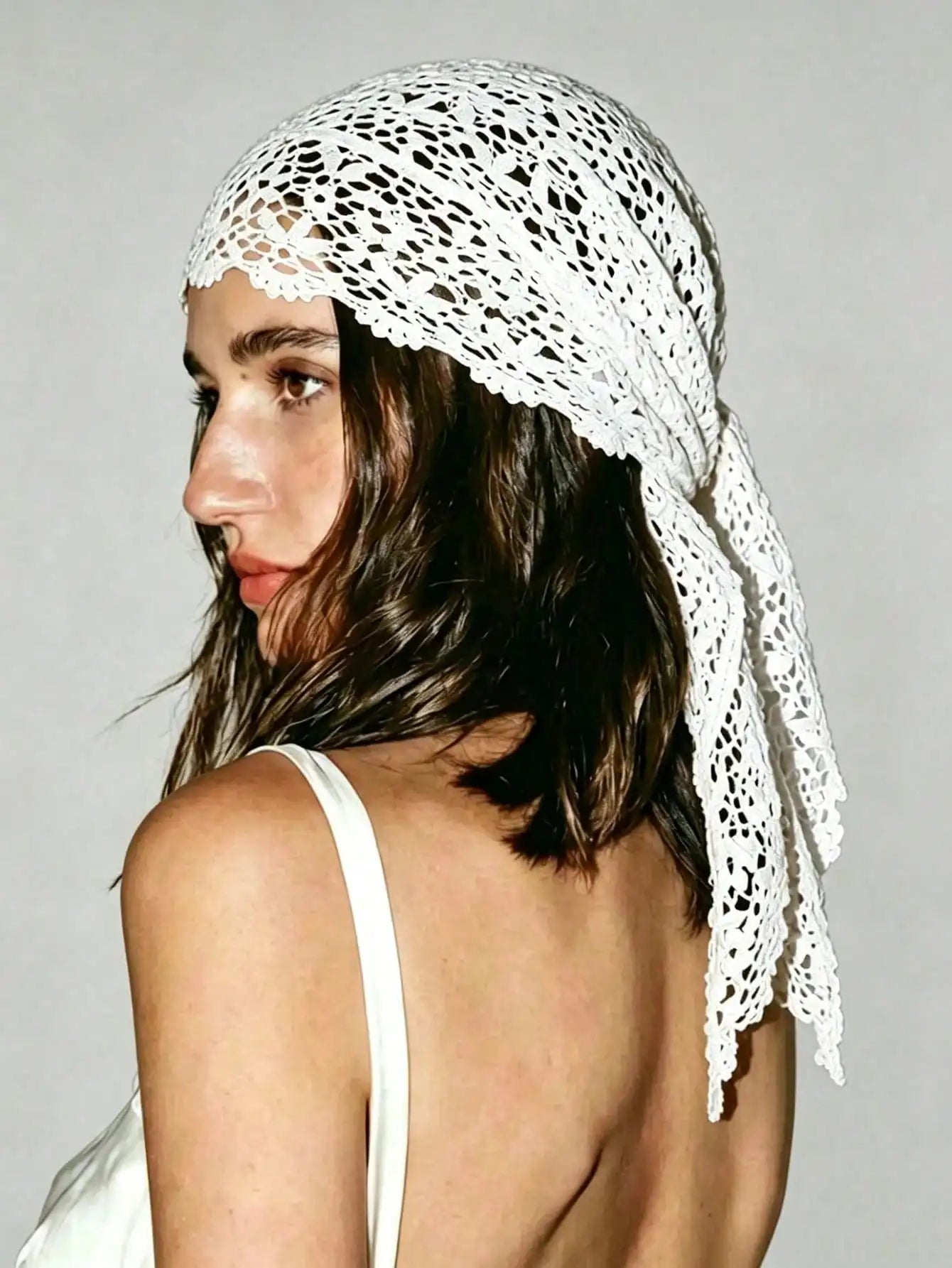 1pc Bohemian  Floral Knitted Lace Crochet Headscarf Breathable Sun Protection Headscarf Suitable For Beach Vacation Daily Wear