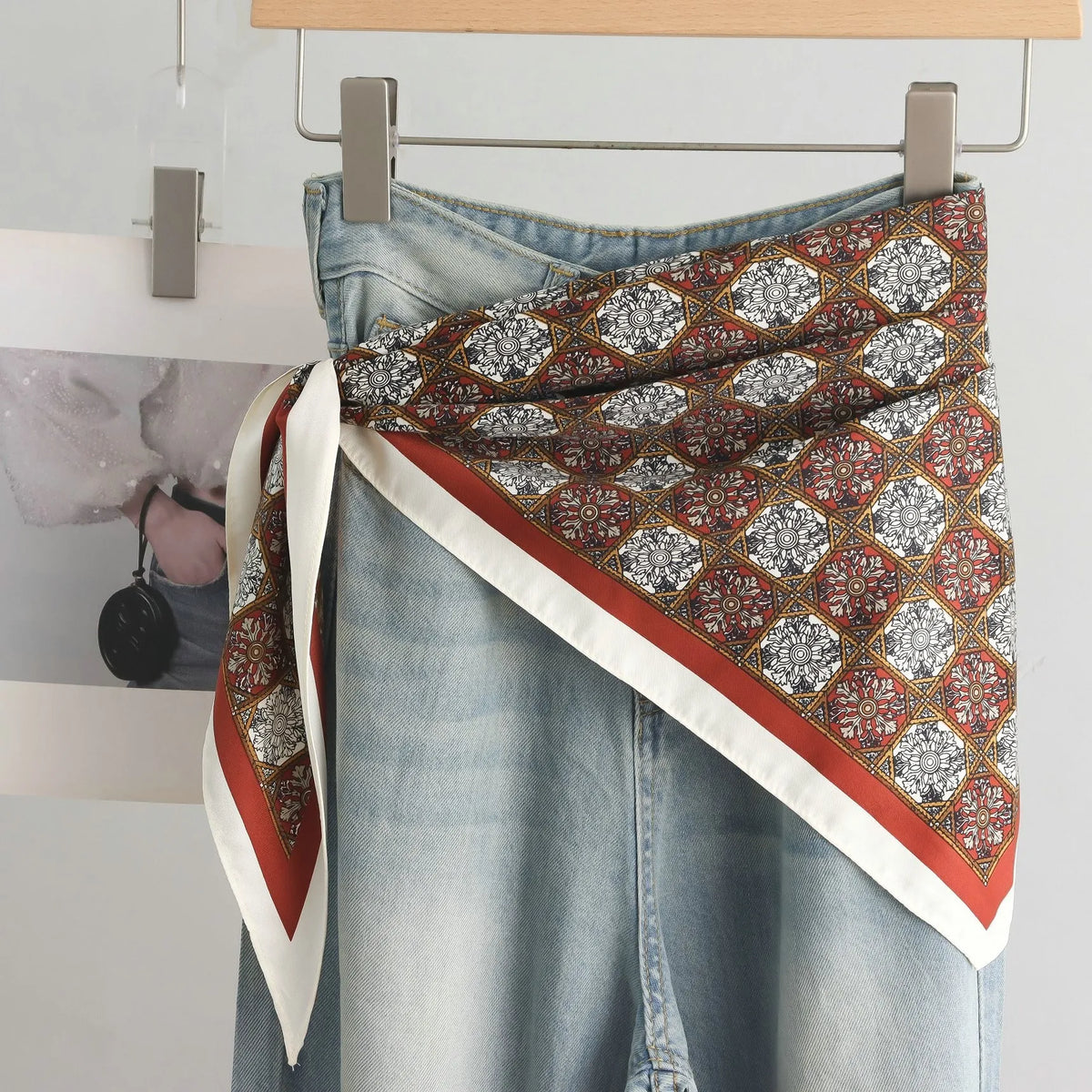 Fashion Women's Triangular Binder Headcloth New Niche Fashion High-End All-Matching Scarf Jeans Belt Decorate Triangular Scarf