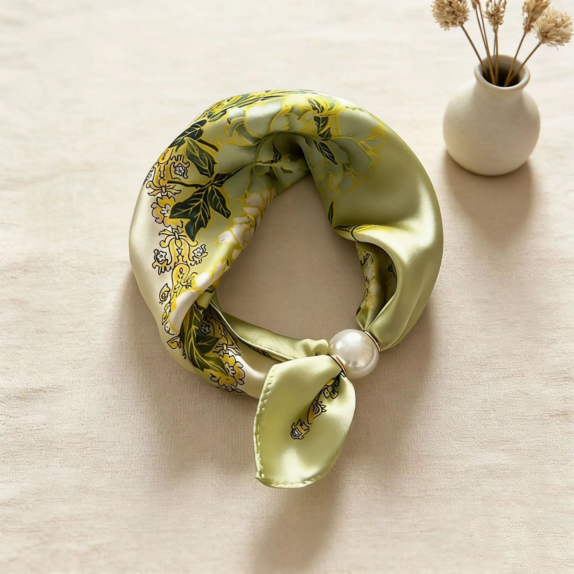 Printed Silk Pearl Scarf