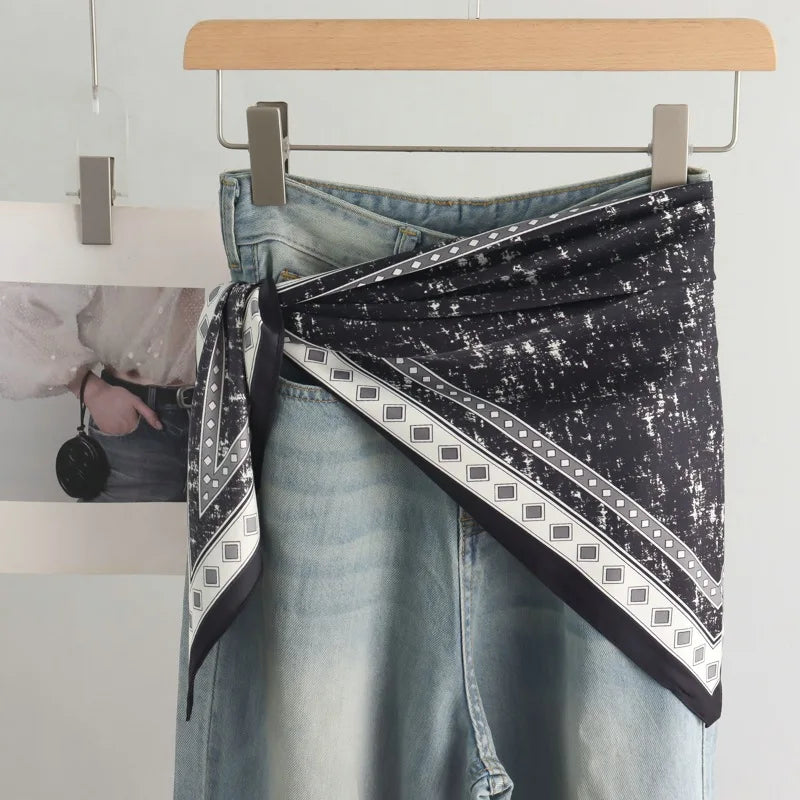 Fashion Women's Triangular Binder Headcloth New Niche Fashion High-End All-Matching Scarf Jeans Belt Decorate Triangular Scarf