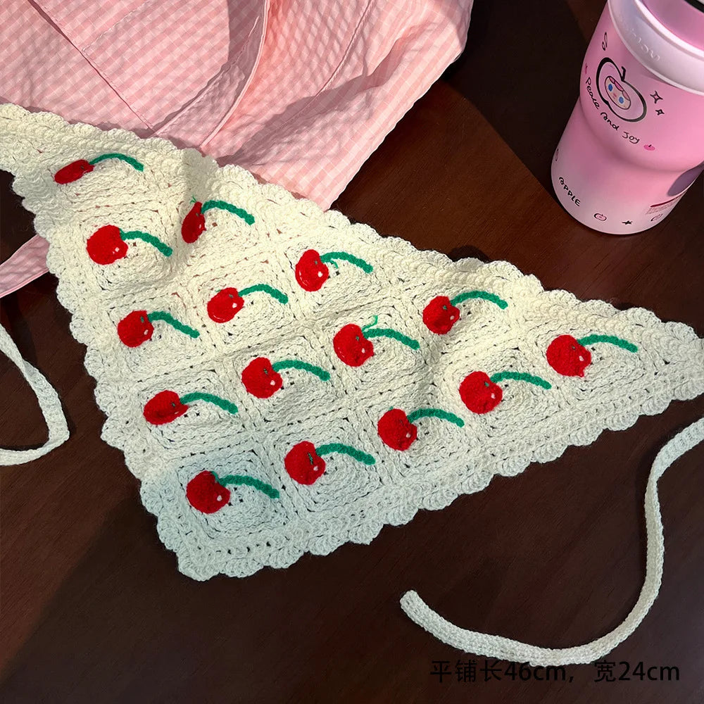 New Style Flower Headscarf For Women Summer Seaside Knitted Hollow Hook Flower Triangular Scarf French Retro Bag Hair Strap