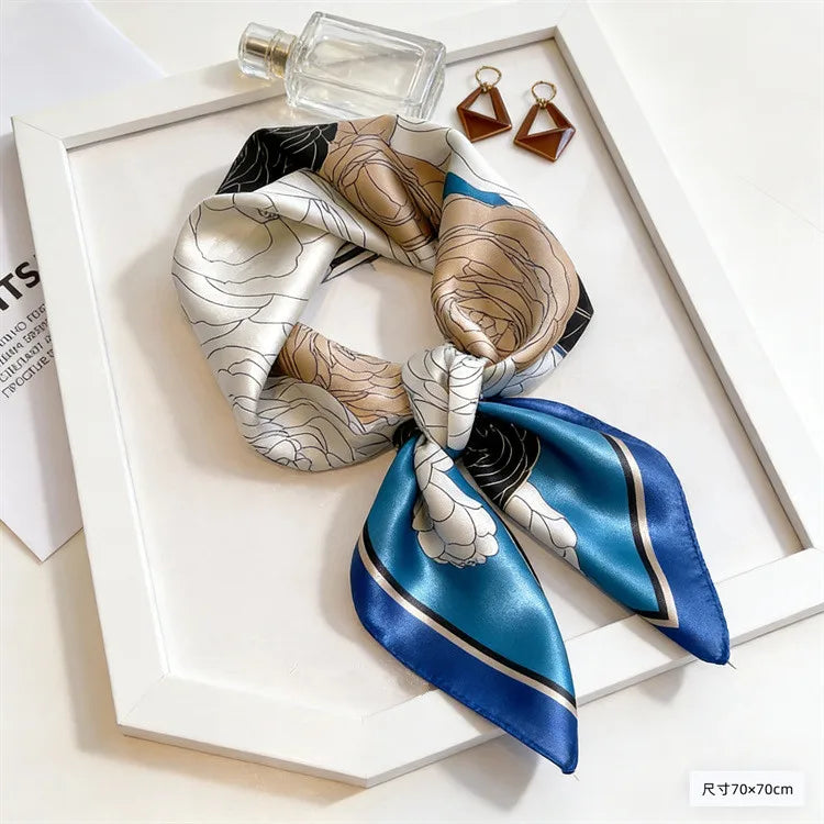 Spring Fresh Elegant Print Silk Scarf for woman Soft Satin Square Scarves Neckerchief Women Shawls Hijab Scarf Bandana 70X70CM