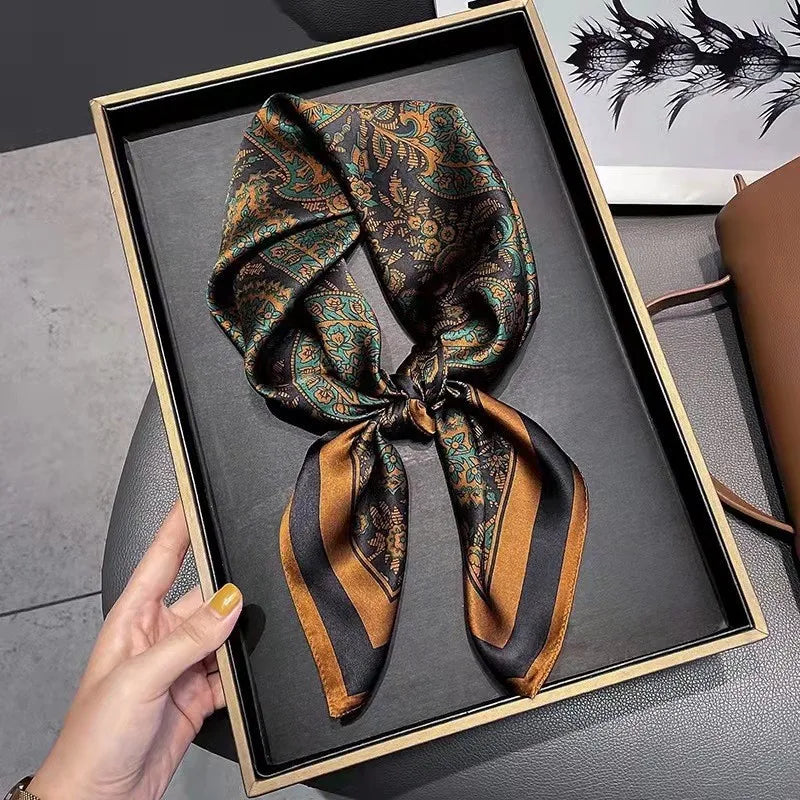 Spring Fresh Elegant Print Silk Scarf for woman Soft Satin Square Scarves Neckerchief Women Shawls Hijab Scarf Bandana 70X70CM