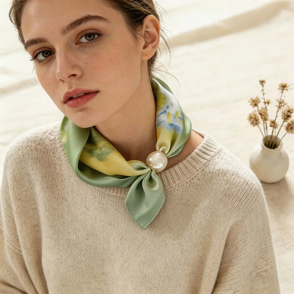 Pearl Accent Silk Scarf