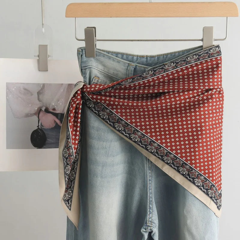 Fashion Women's Triangular Binder Headcloth New Niche Fashion High-End All-Matching Scarf Jeans Belt Decorate Triangular Scarf