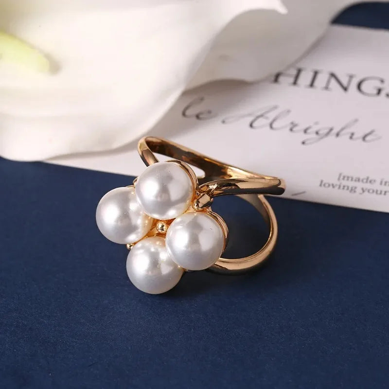 4 Pcs Elegant Golden Faux Pearl Scarf Clip Set - Multifunctional Metal Corner Knot and Ring Clip, for Safe,able Scarf Fixing