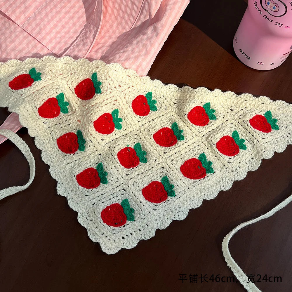 New Style Flower Headscarf For Women Summer Seaside Knitted Hollow Hook Flower Triangular Scarf French Retro Bag Hair Strap