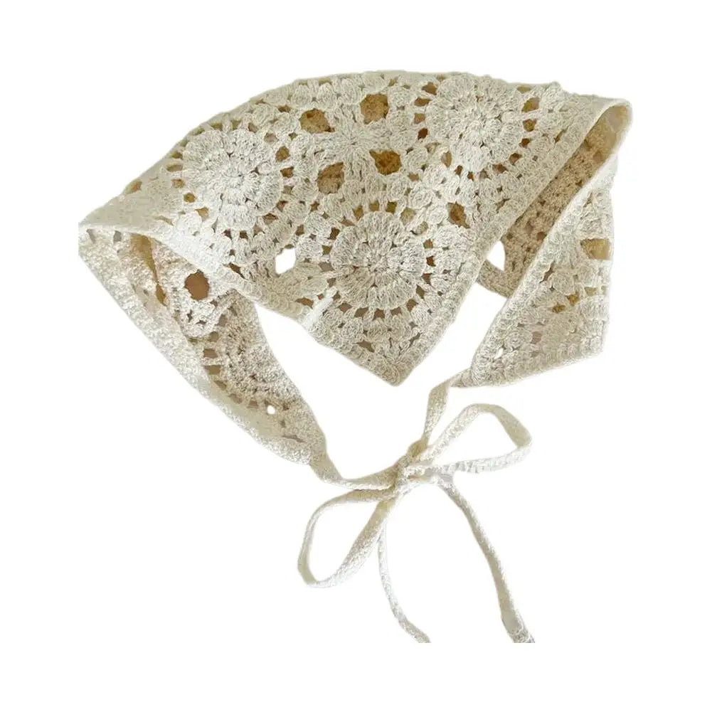 Beige Crochet Triangle Hair Scarf Retro Mesh Knitted Headband Versatile Neck Scarf Fashion Headscarf Hair Accessories