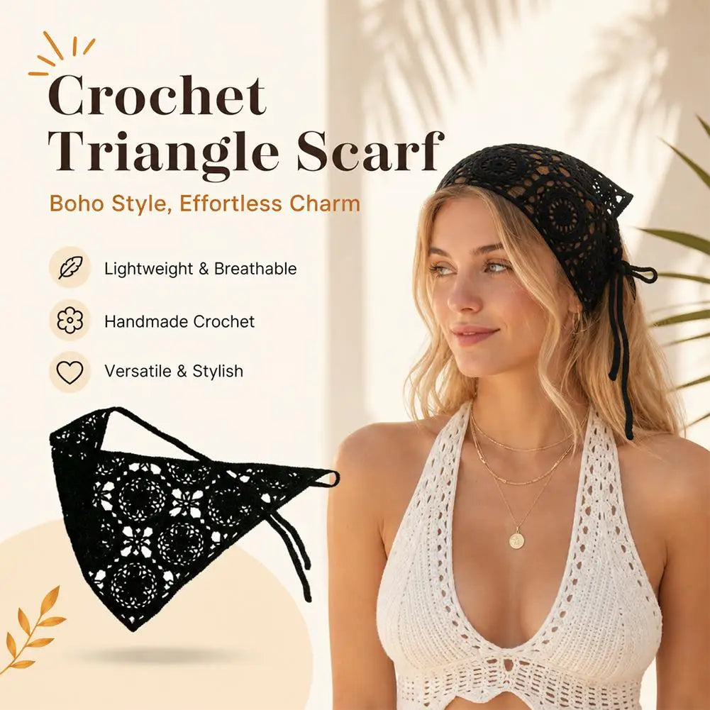 Retro Crochet Triangle Hair Scarf Vintage Mesh Knitted Headband Versatile Boho Headscarf for Women Girls Hair Accessories