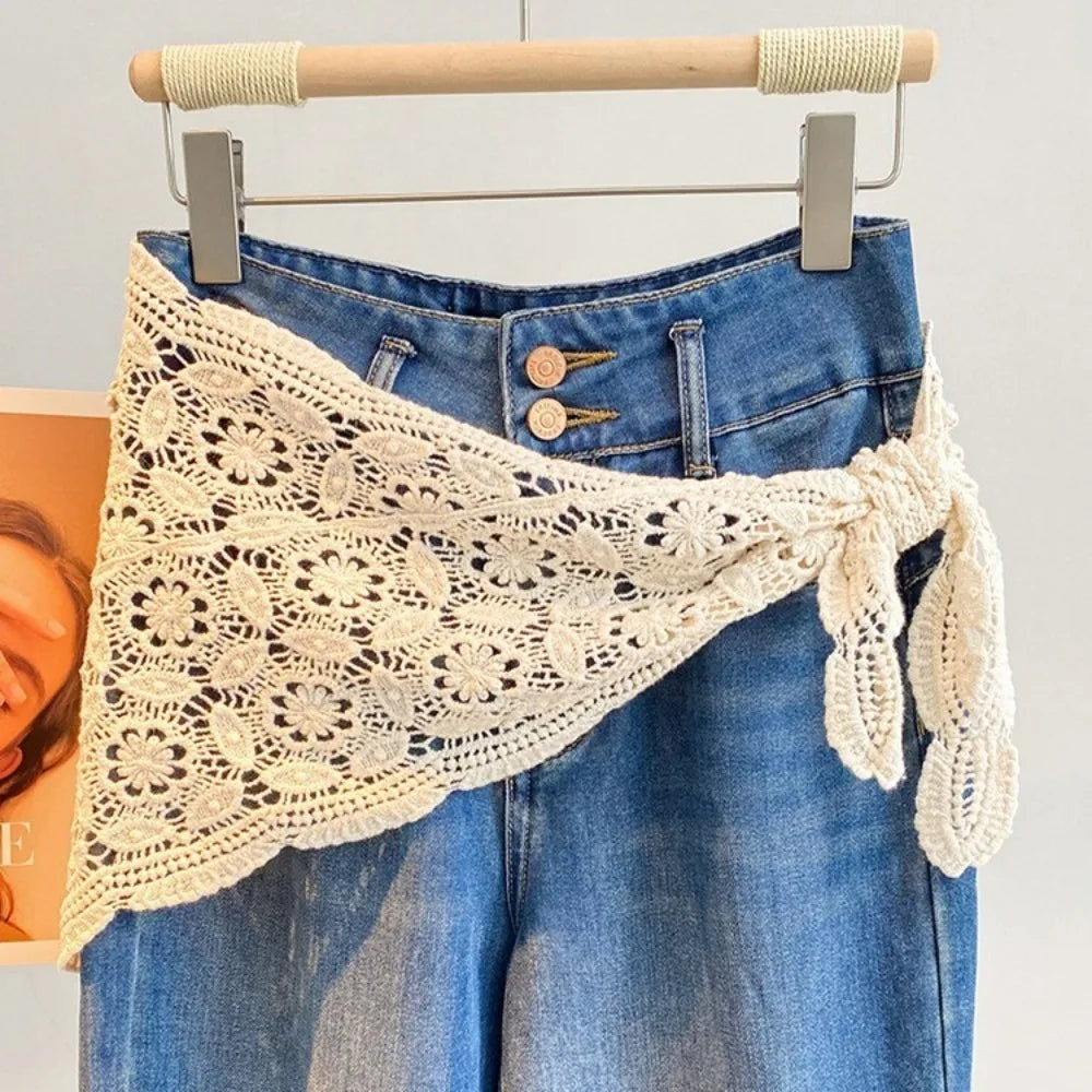 Trendy Lace Trim Fart Curtain Hollowed-out Slim Fit Mini Skirt Pretty Y2K Hip Curtain Summer