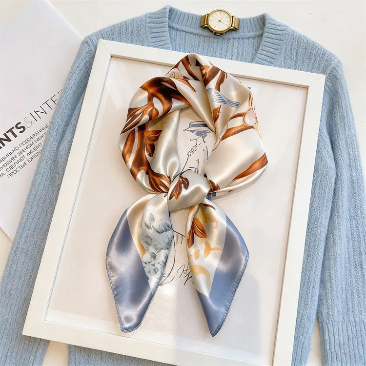Spring Fresh Elegant Print Silk Scarf for woman Soft Satin Square Scarves Neckerchief Women Shawls Hijab Scarf Bandana 70X70CM