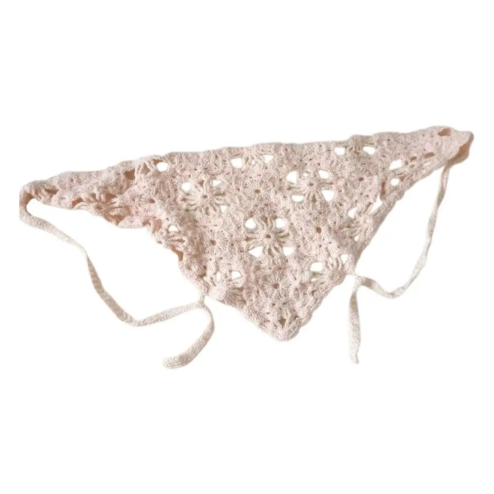 Beige Crochet Triangle Hair Scarf Retro Mesh Knitted Headband Versatile Neck Scarf Fashion Headscarf Hair Accessories