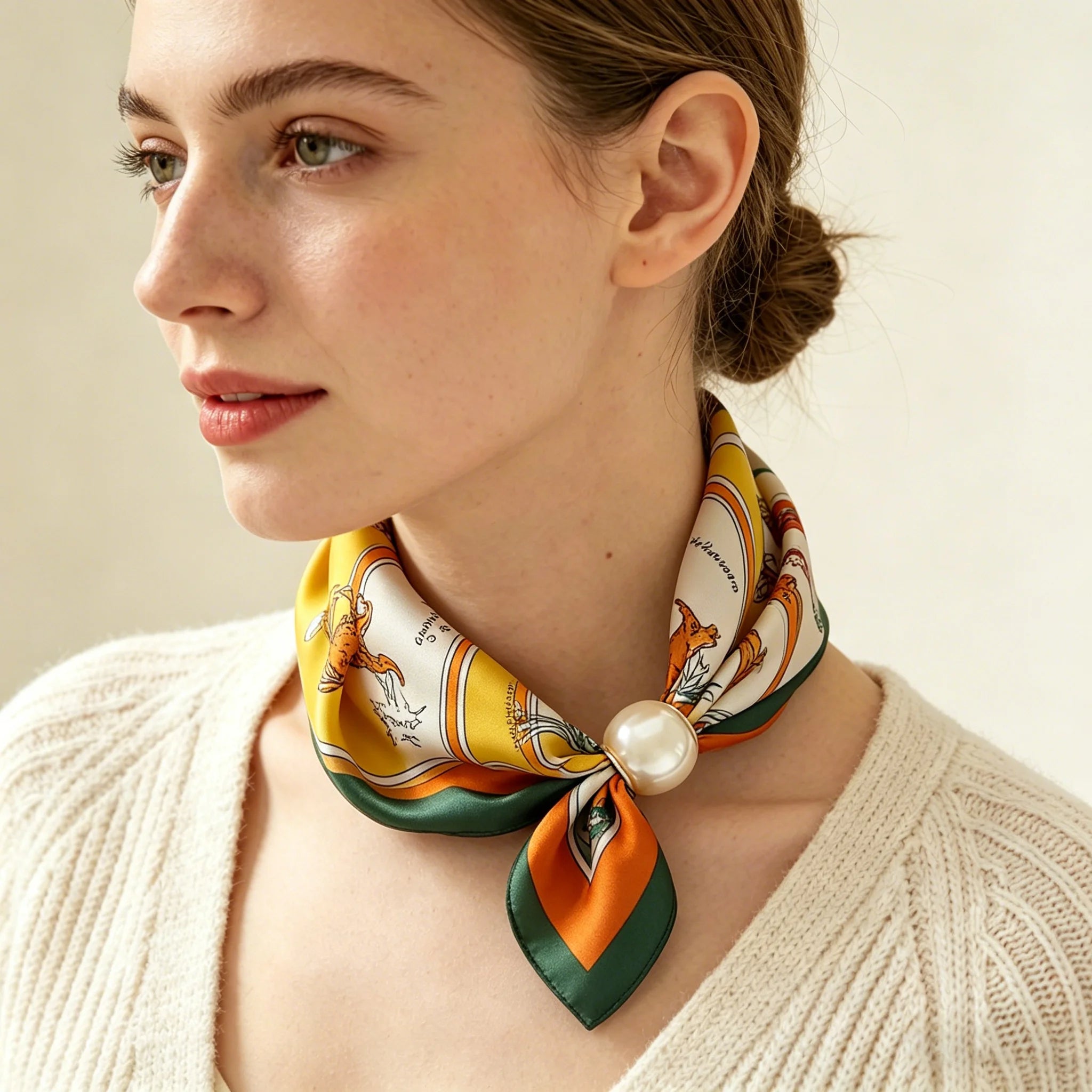 Printed Silk Pearl Scarf