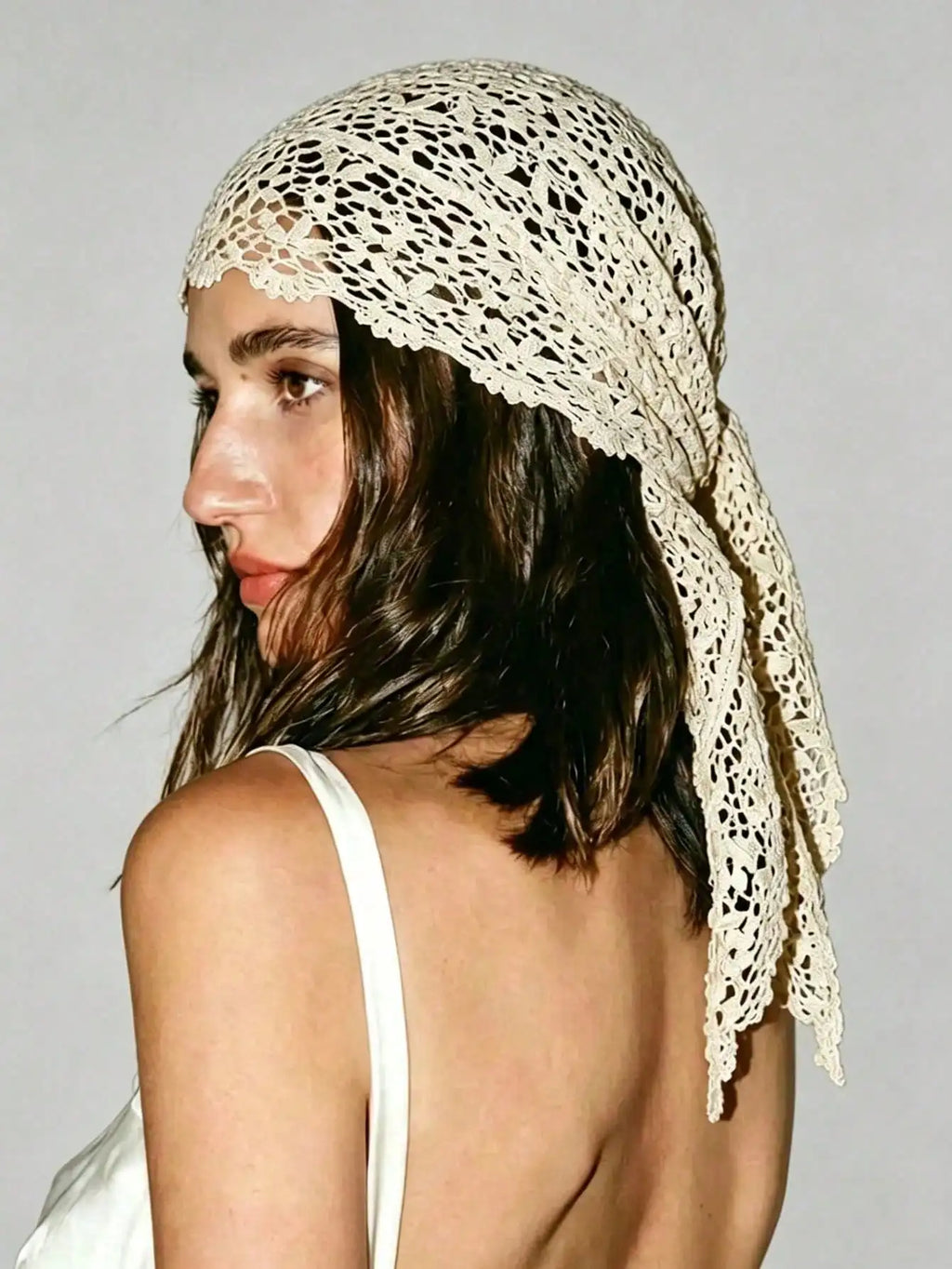 1pc Bohemian  Floral Knitted Lace Crochet Headscarf Breathable Sun Protection Headscarf Suitable For Beach Vacation Daily Wear