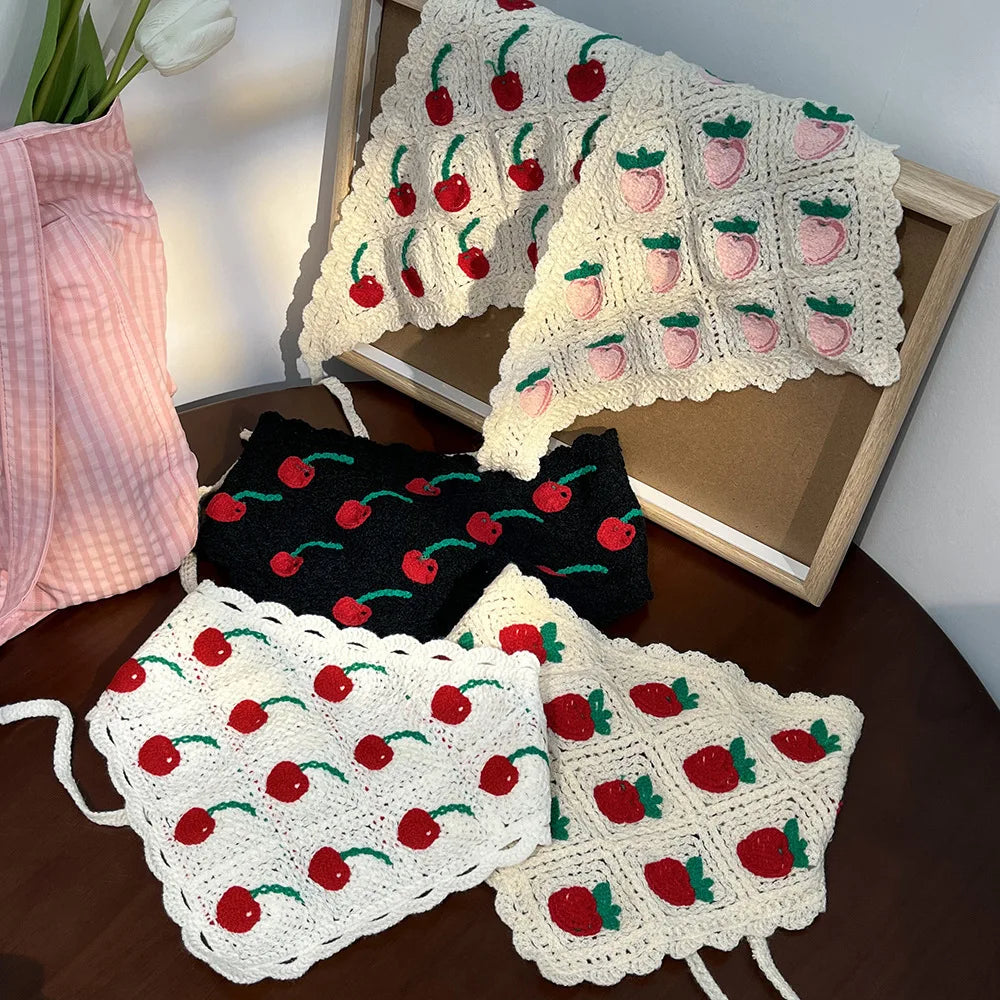 New Style Flower Headscarf For Women Summer Seaside Knitted Hollow Hook Flower Triangular Scarf French Retro Bag Hair Strap