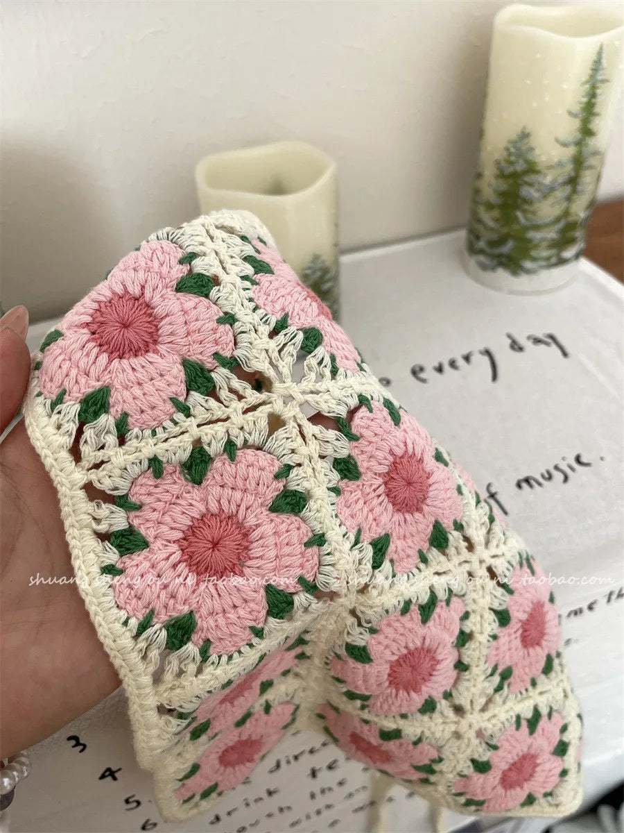 Vintage Weaving Knitting Flower Triangle Headscarf Headbands Elastic Hair Bands Women Girl Hair Scarf Hair Accessories Fashion
