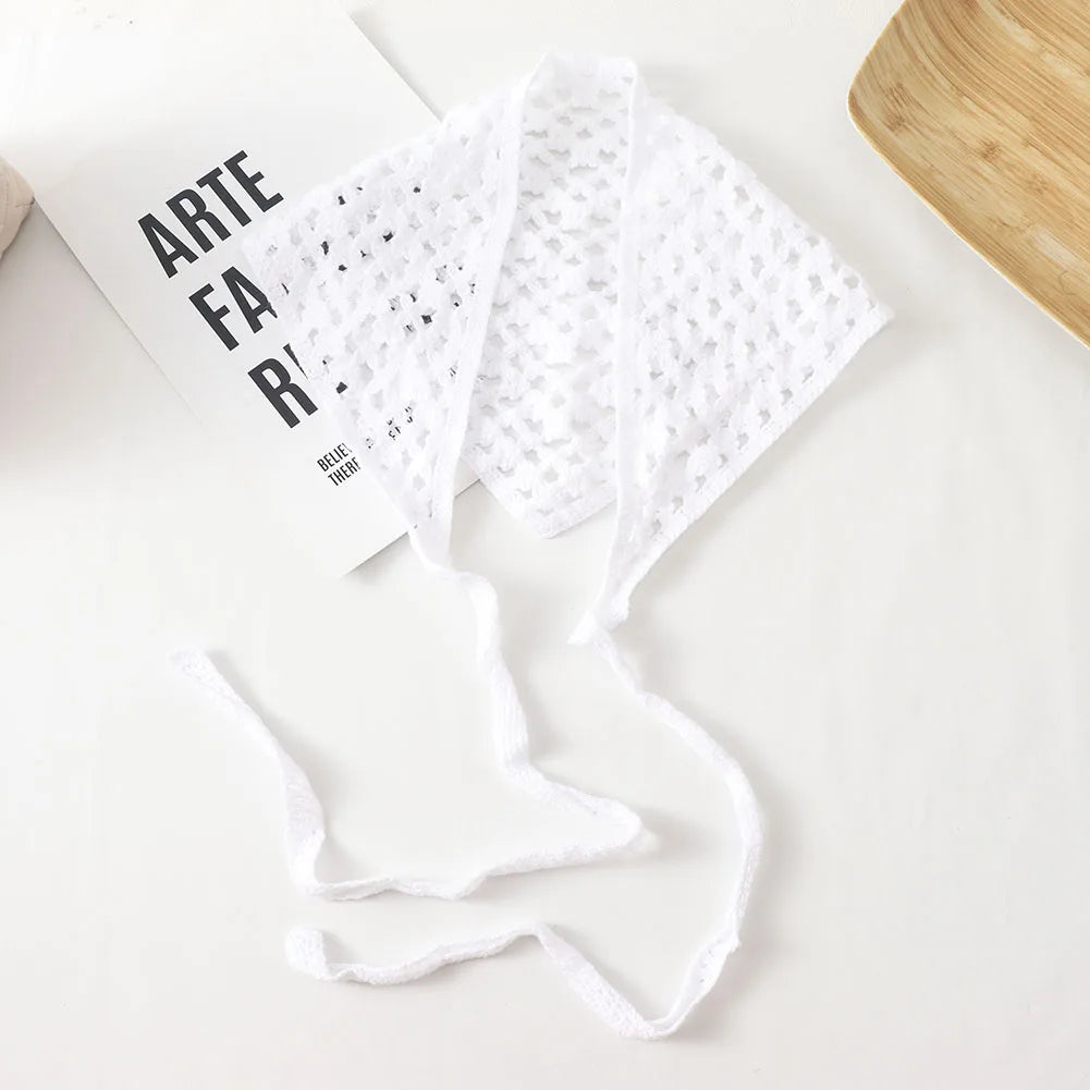 New Korean Hollow Out Knitted Triangular Bandanas for Women Head Wrap Kerchief  Handmade Crochet Headscarf Triangle Scarf