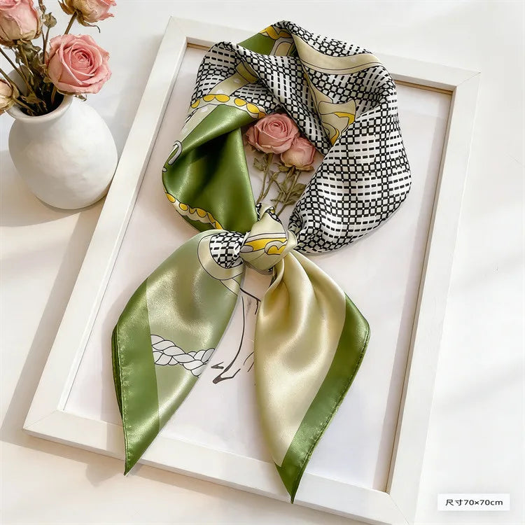 Spring Fresh Elegant Print Silk Scarf for woman Soft Satin Square Scarves Neckerchief Women Shawls Hijab Scarf Bandana 70X70CM