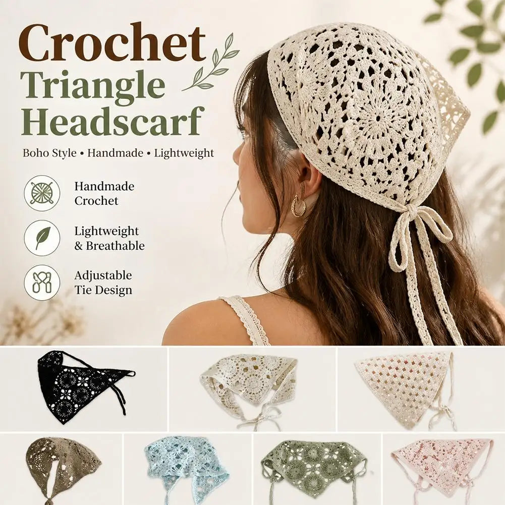 Retro Crochet Triangle Hair Scarf Vintage Mesh Knitted Headband Versatile Boho Headscarf for Women Girls Hair Accessories