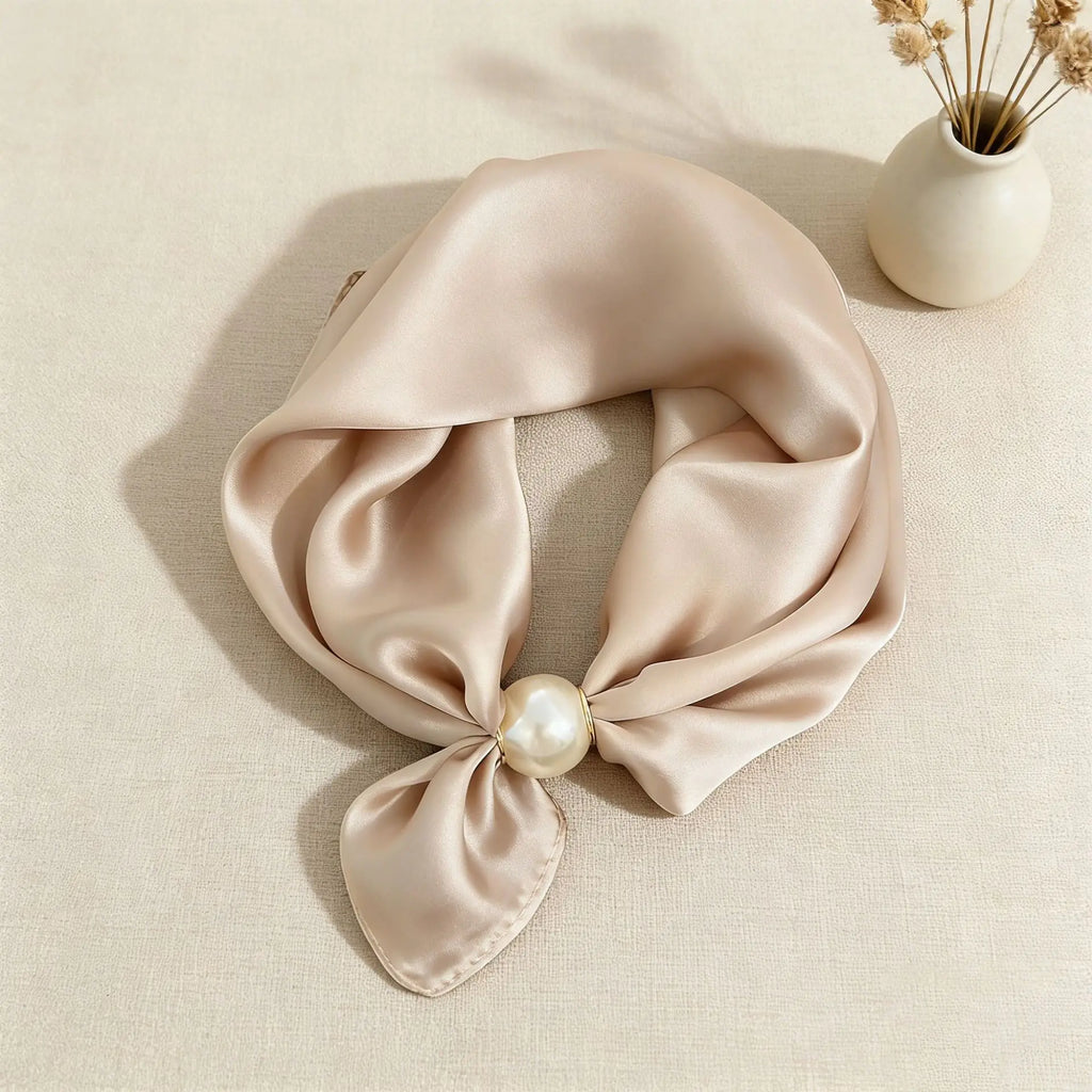 Scarf Chain Silk Lazy Magnetic Pendant Collarbone Thin Pearl Neck Scarf Buckle Headband Ribbon Foulards Femme Luxury Brands