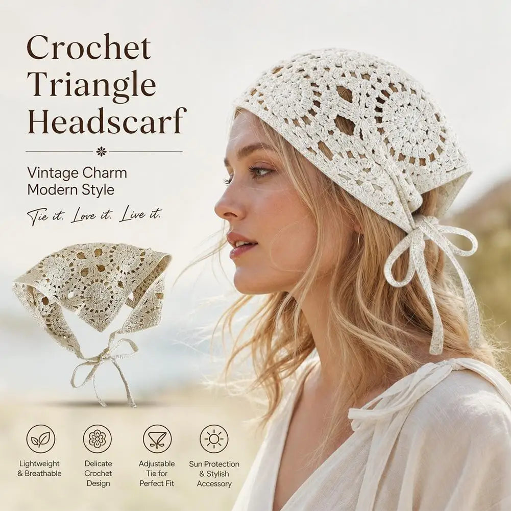 Beige Crochet Triangle Hair Scarf Retro Mesh Knitted Headband Versatile Neck Scarf Fashion Headscarf Hair Accessories