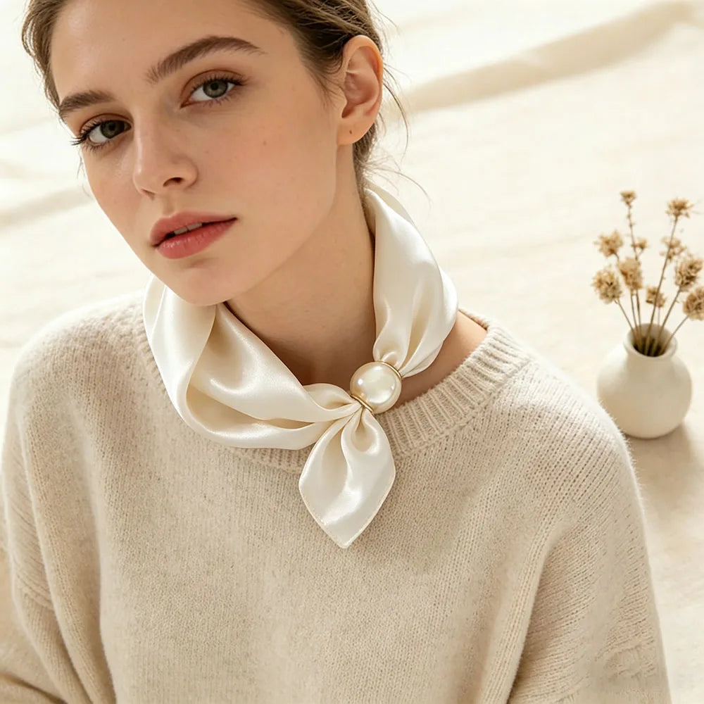 Scarf Chain Silk Lazy Magnetic Pendant Collarbone Thin Pearl Neck Scarf Buckle Headband Ribbon Foulards Femme Luxury Brands