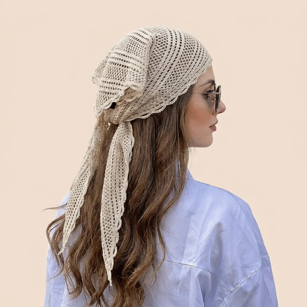 Fashion Headband Hair Scarf Hollow Out Solid Color Triangle Wrap Photo Props Lace Scarf Women