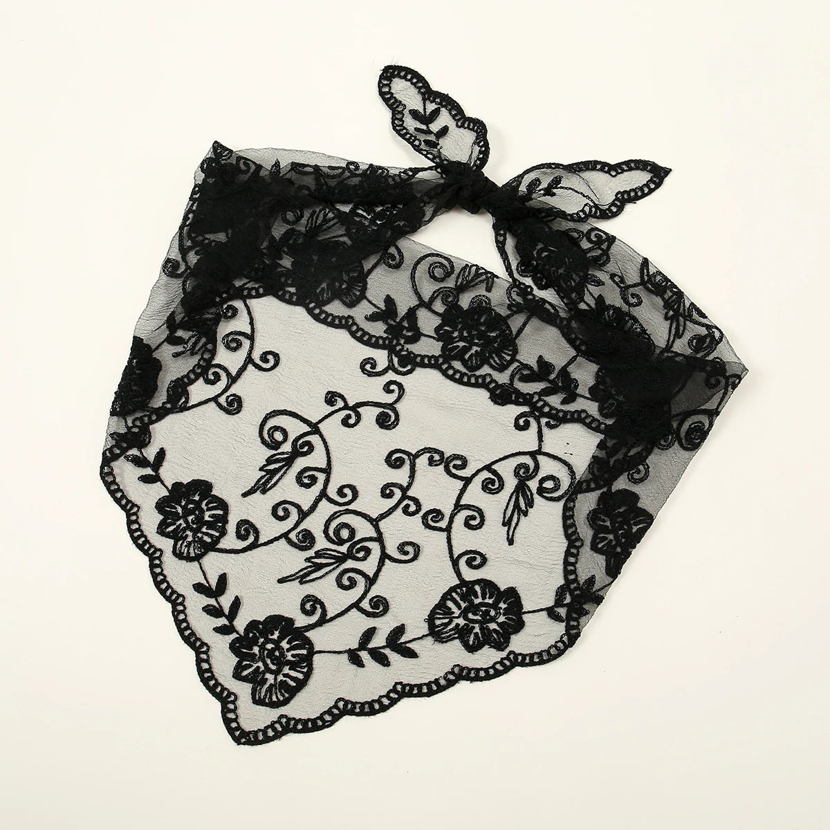 Elegant Lace Scarf Hollow Out Embroidery Foulard Bandana Solid Color Triangular Scarf Thin Vintage HandkerChiefs for Hair Woman