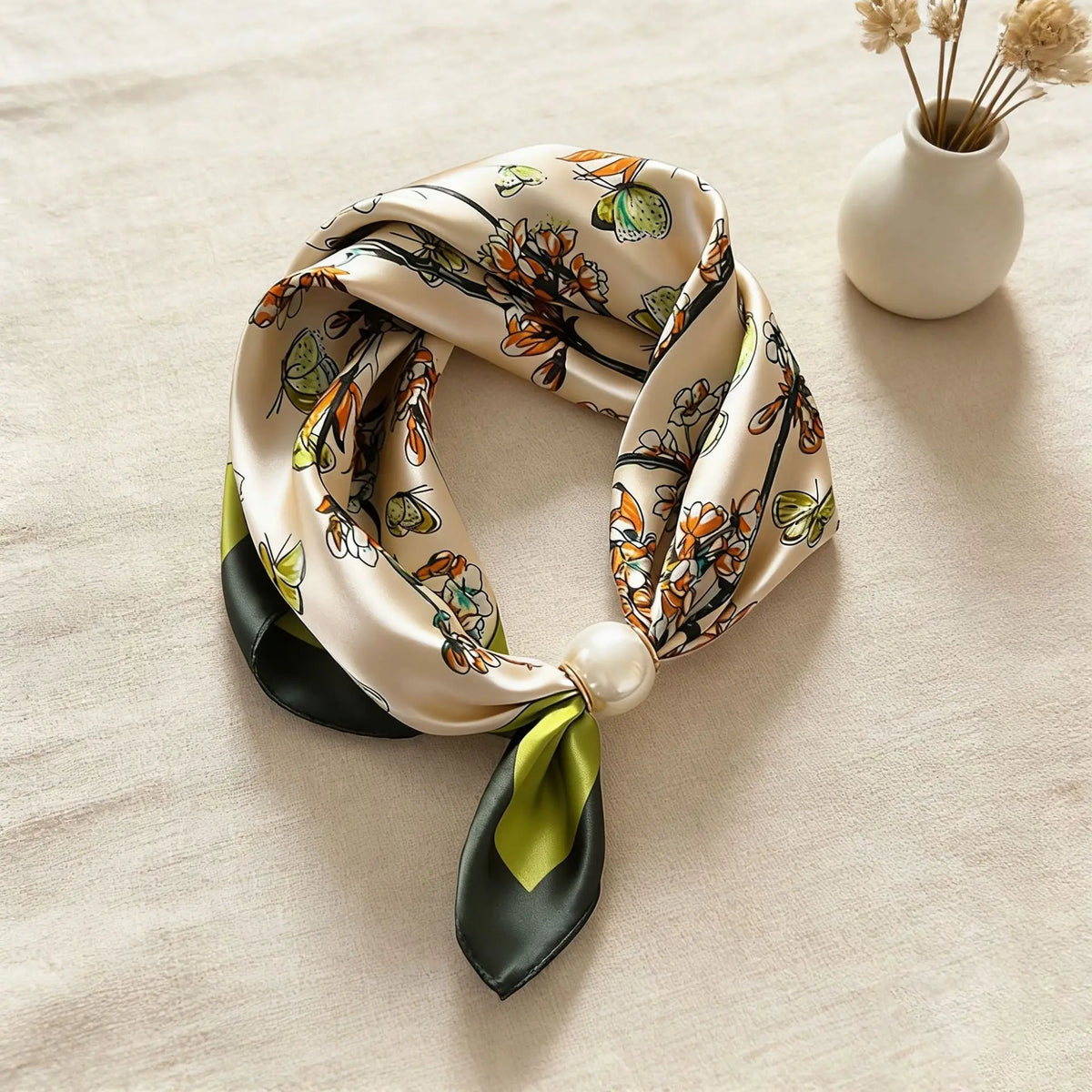 Scarf Chain Silk Lazy Magnetic Pendant Collarbone Thin Pearl Neck Scarf Buckle Headband Ribbon Foulards Femme Luxury Brands