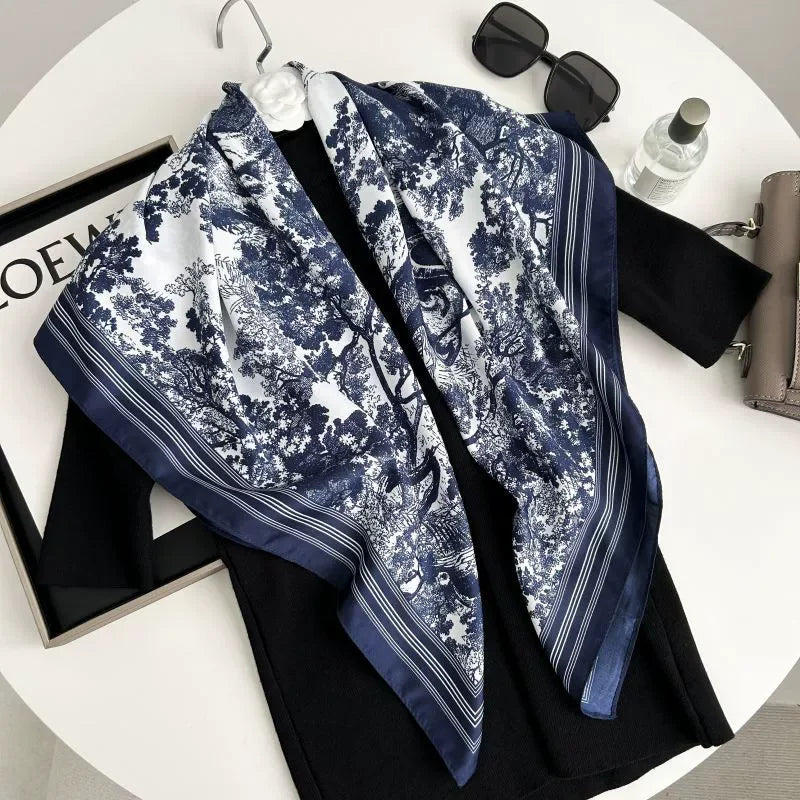Spring Scarf Women's Luxury Design Scarf Silk Smooth Scarf Soft Muslim Headband Shawl Beach90x90cm