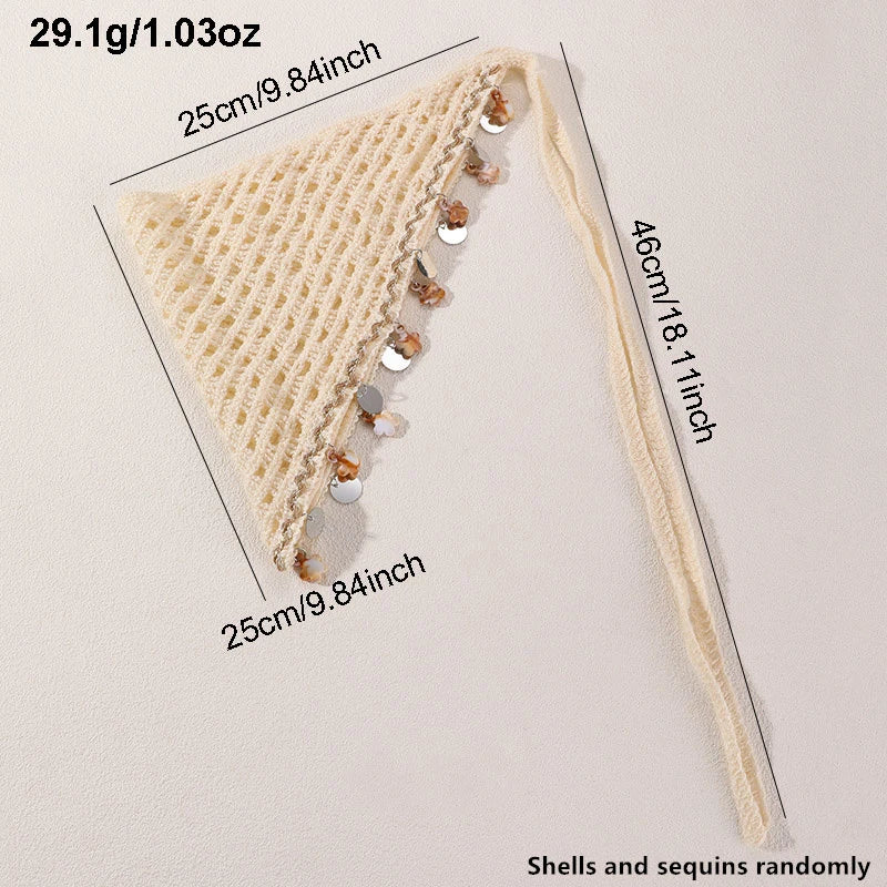 1pc Bohemian Shell Sequin Head Scarf – Hollow Out Triangle Hair Wrap for Daily Boho Look.