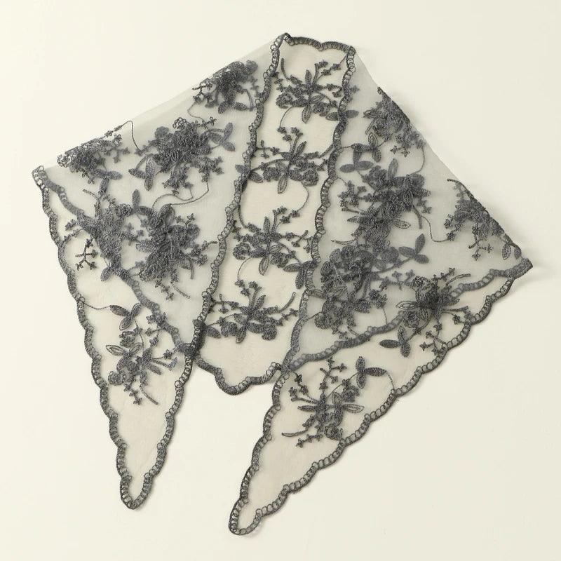 Elegant Lace Scarf Hollow Out Embroidery Foulard Bandana Solid Color Triangular Scarf Thin Vintage HandkerChiefs for Hair Woman