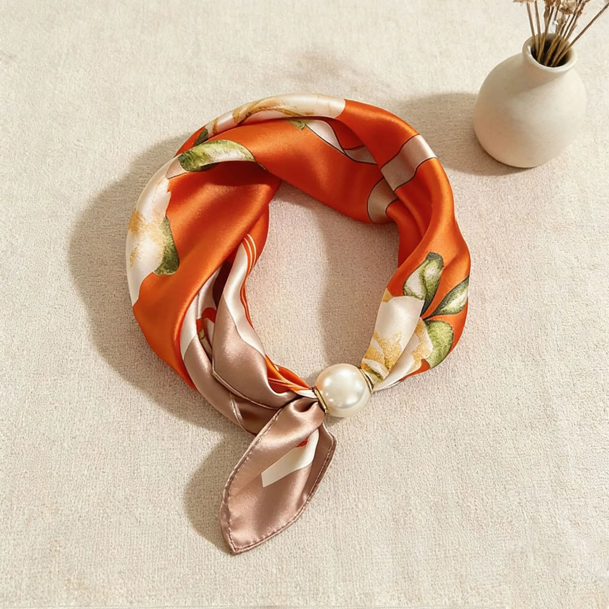 Scarf Chain Silk Lazy Magnetic Pendant Collarbone Thin Pearl Neck Scarf Buckle Headband Ribbon Foulards Femme Luxury Brands