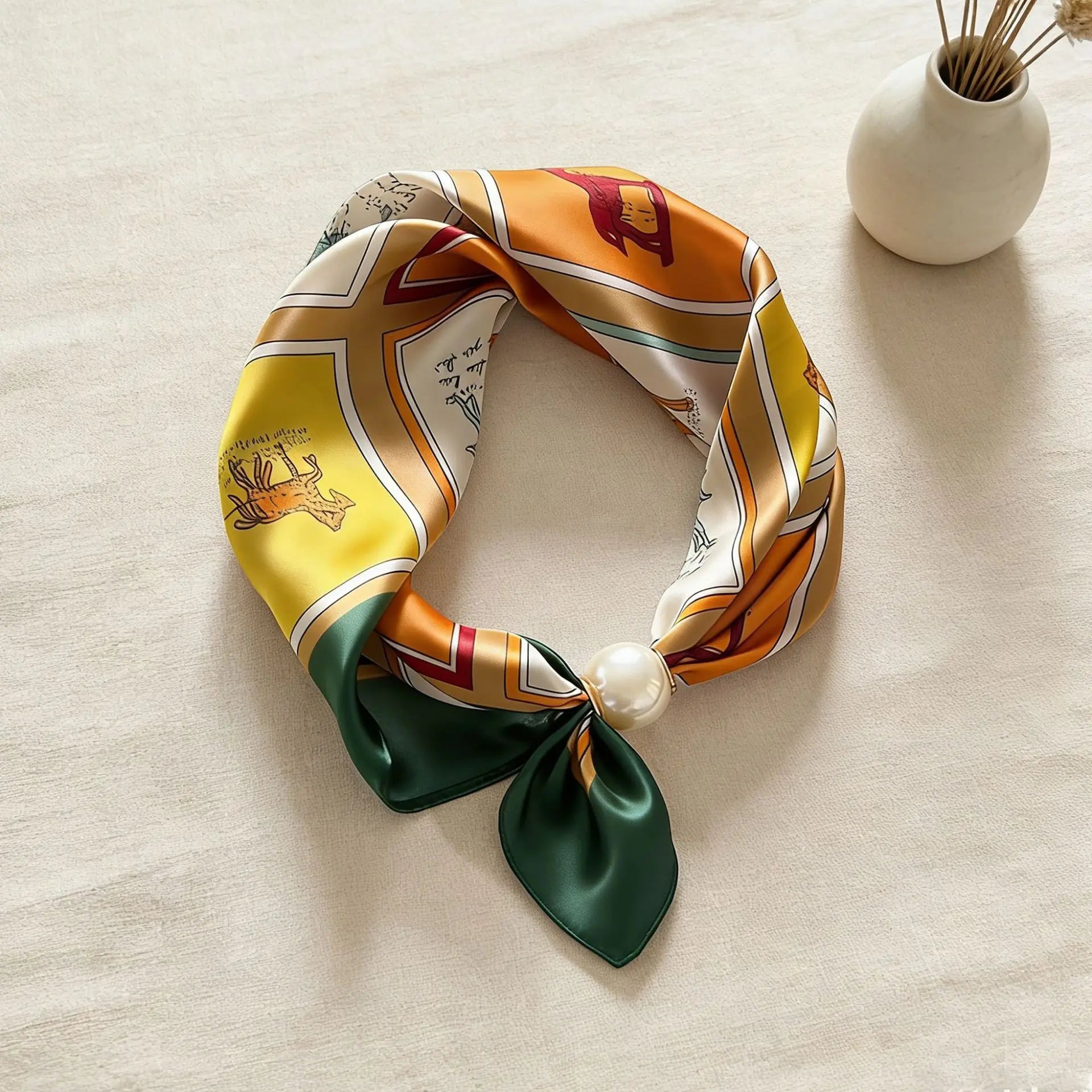 Scarf Chain Silk Lazy Magnetic Pendant Collarbone Thin Pearl Neck Scarf Buckle Headband Ribbon Foulards Femme Luxury Brands