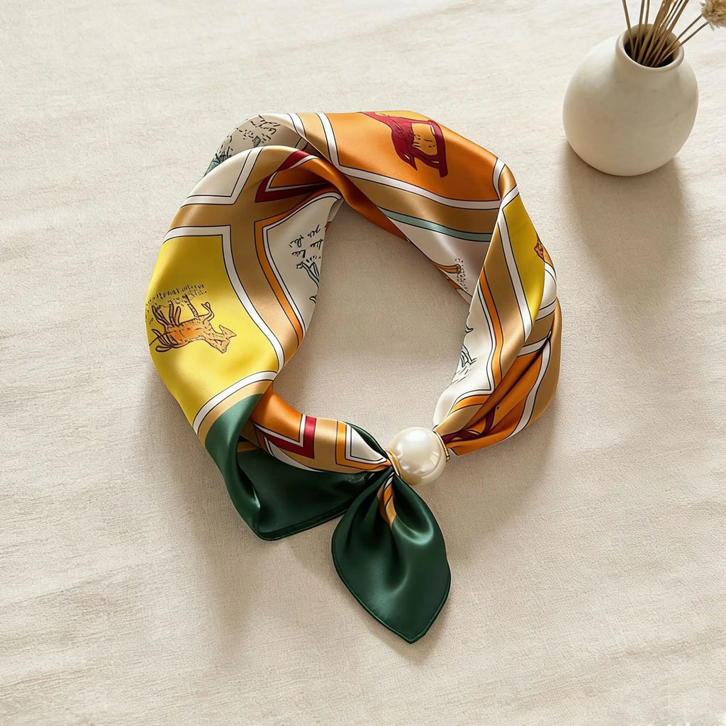 Printed Silk Pearl Scarf