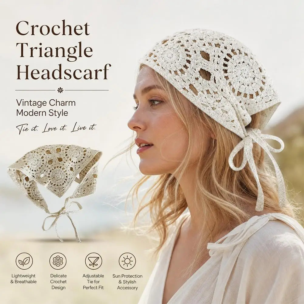 Retro Crochet Triangle Hair Scarf Vintage Mesh Knitted Headband Versatile Boho Headscarf for Women Girls Hair Accessories
