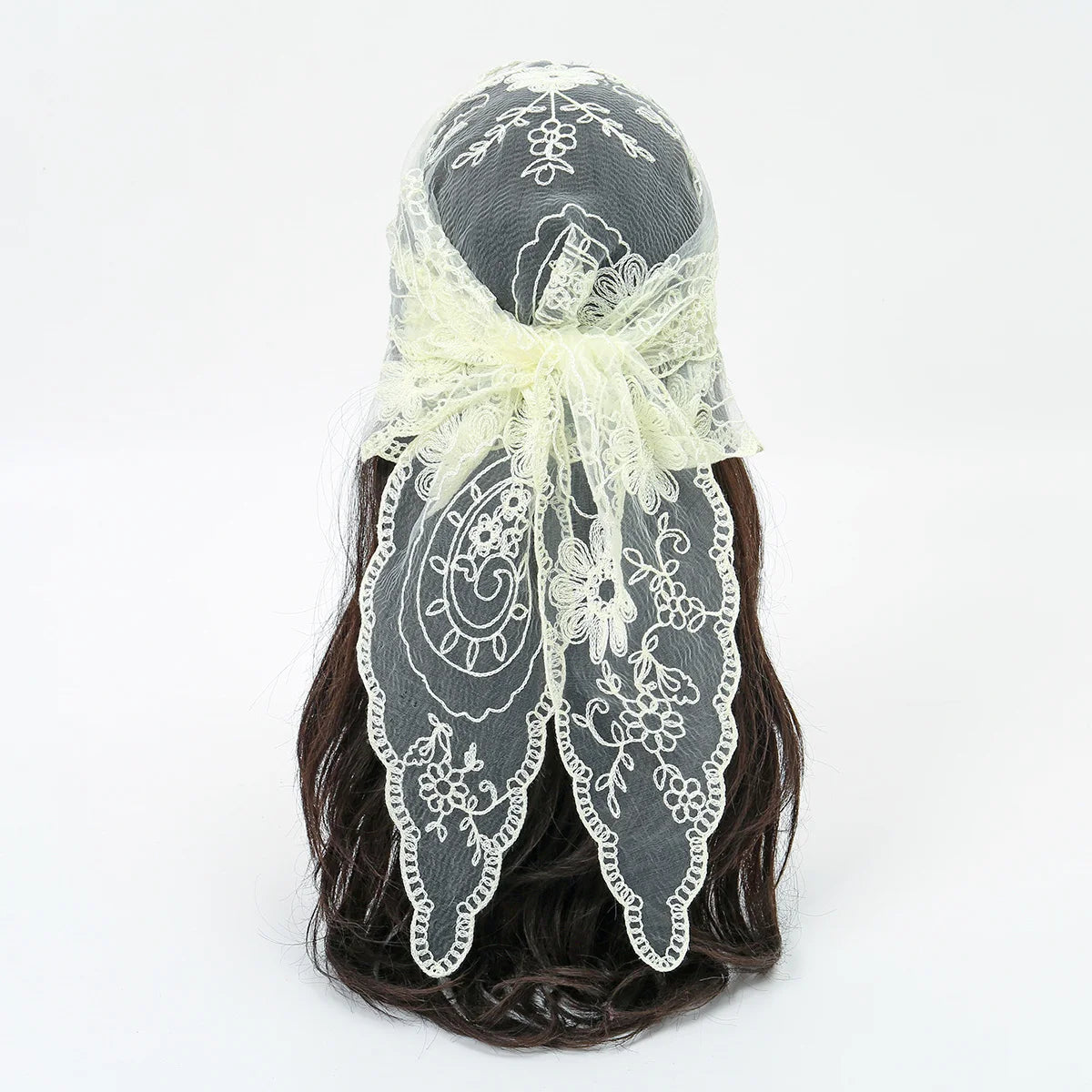 Elegant Lace Scarf Hollow Out Embroidery Foulard Bandana Solid Color Triangular Scarf Thin Vintage HandkerChiefs for Hair Woman