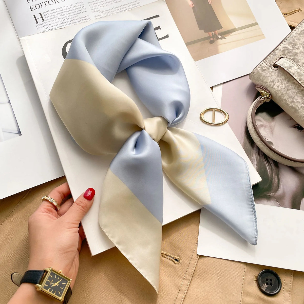 Spring Fresh Elegant Print Silk Scarf for woman Soft Satin Square Scarves Neckerchief Women Shawls Hijab Scarf Bandana 70X70CM