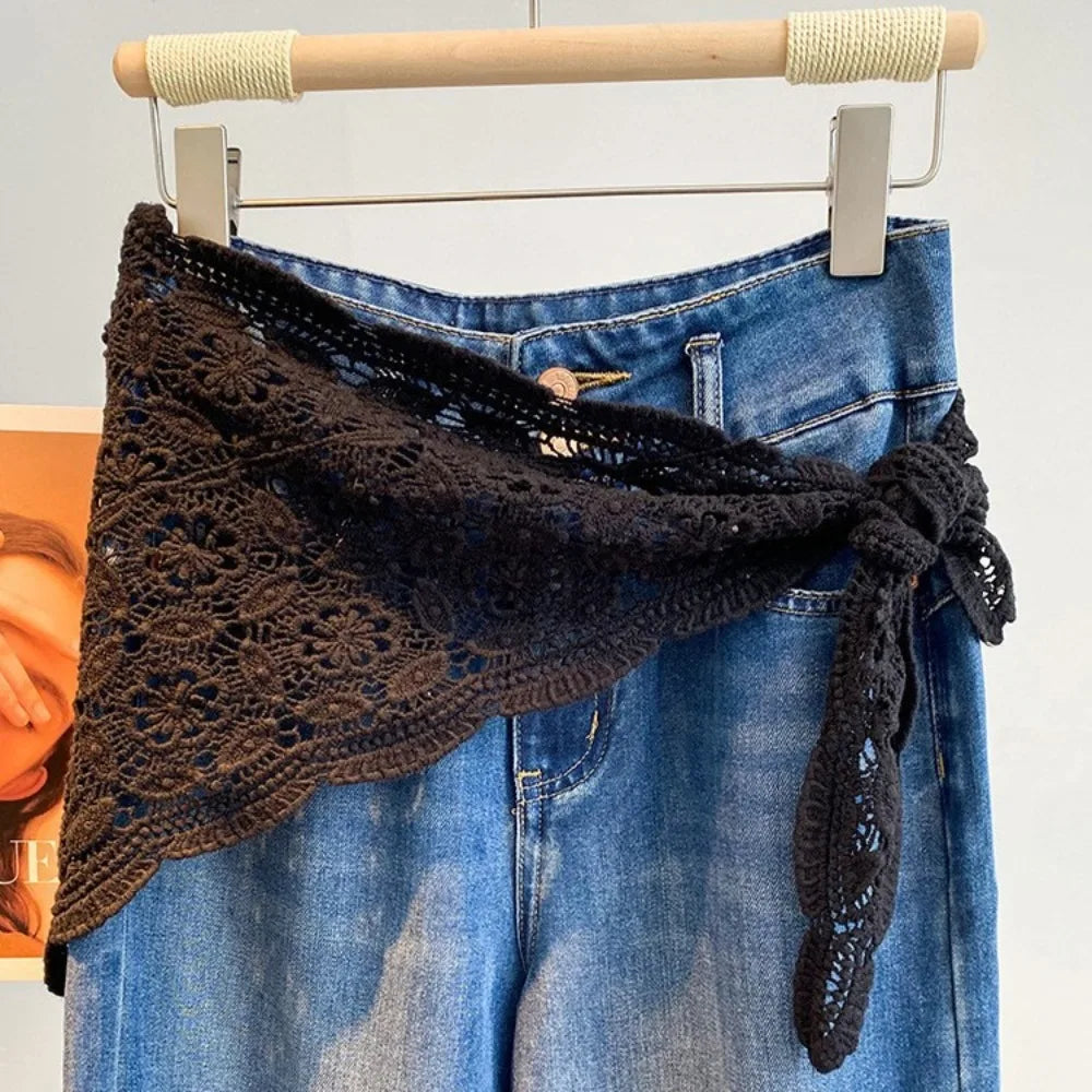 Trendy Lace Trim Fart Curtain Hollowed-out Slim Fit Mini Skirt Pretty Y2K Hip Curtain Summer