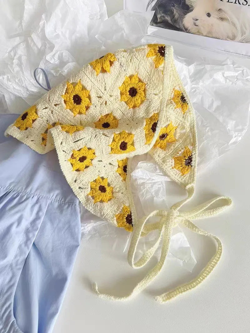 Vintage Weaving Knitting Flower Triangle Headscarf Headbands Elastic Hair Bands Women Girl Hair Scarf Hair Accessories Fashion