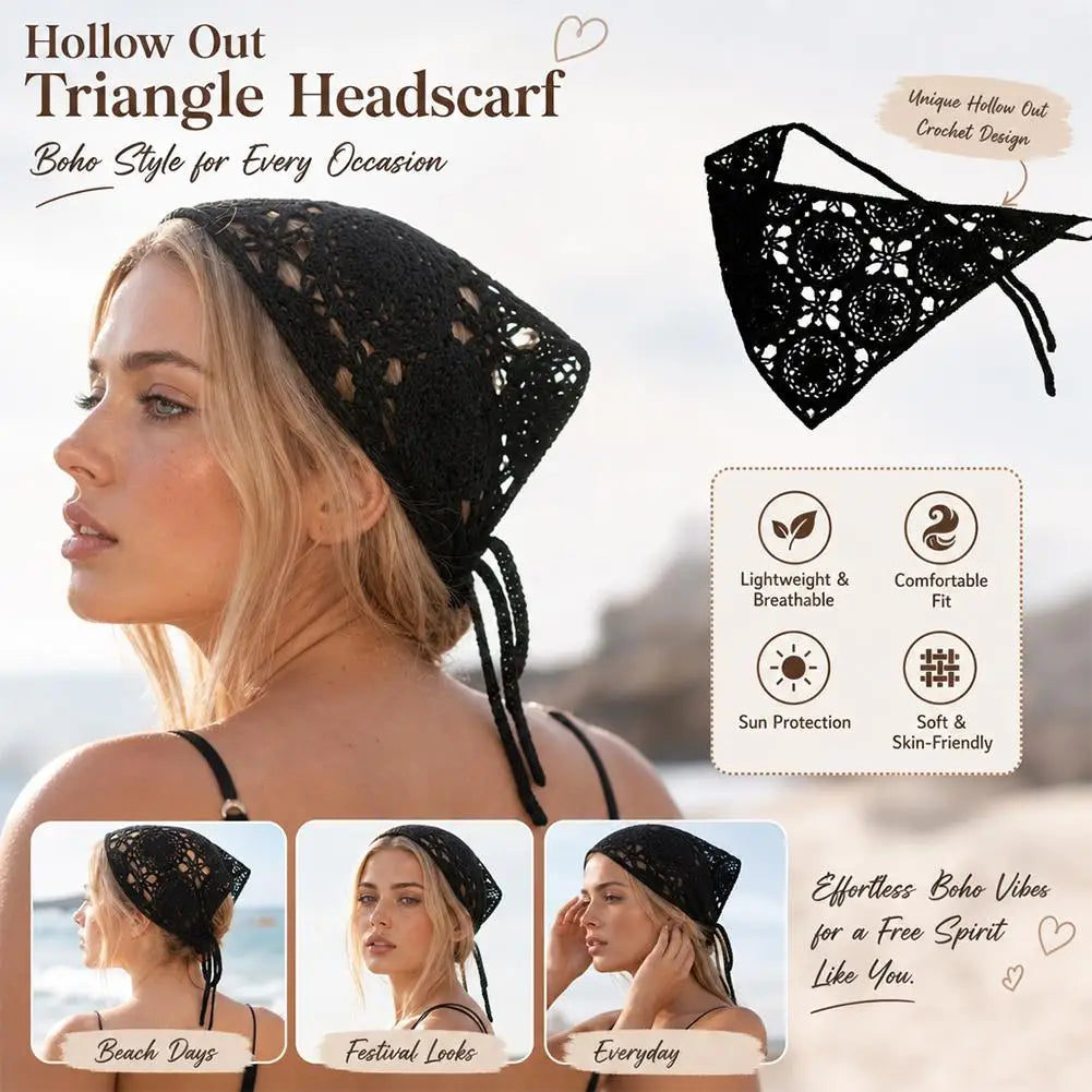 Retro Crochet Triangle Hair Scarf Vintage Mesh Knitted Headband Versatile Boho Headscarf for Women Girls Hair Accessories